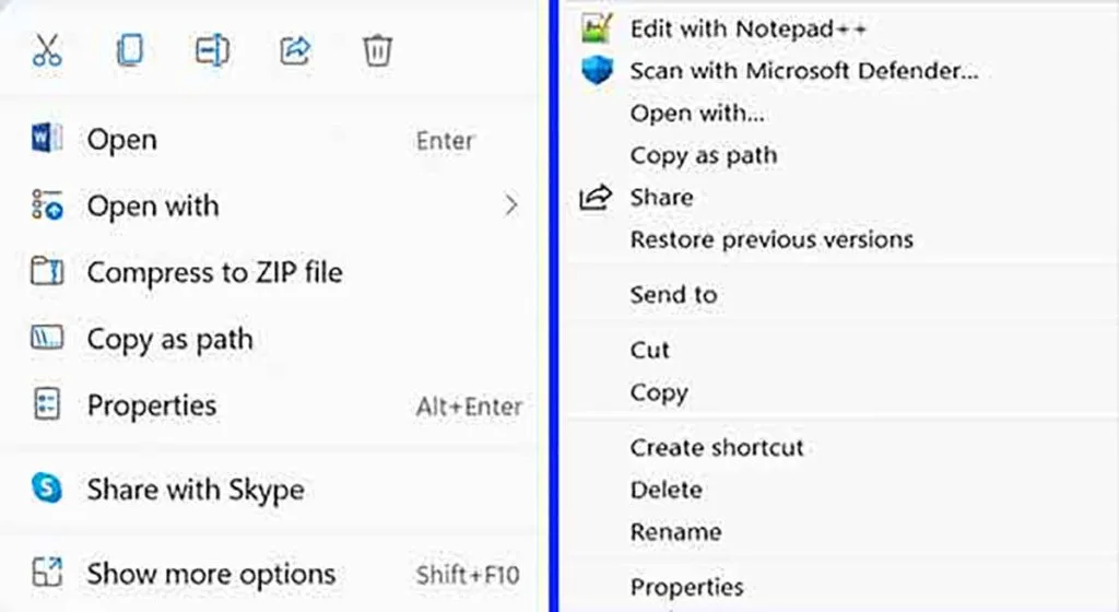 context menu