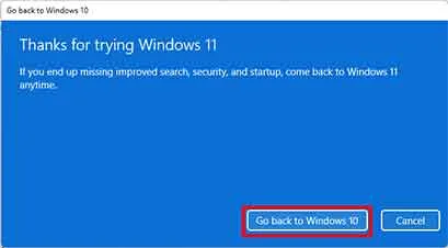 go back windows 10