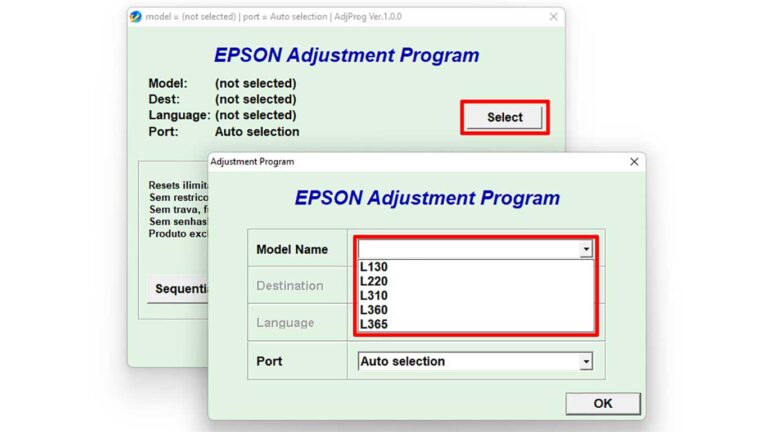 Epson Adjustment Program L120: Reset Tool for Waste Ink resetter epson menu