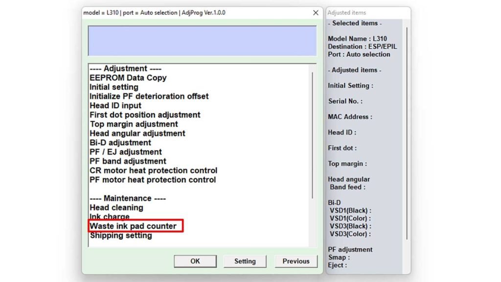 Adjustment program xp 342