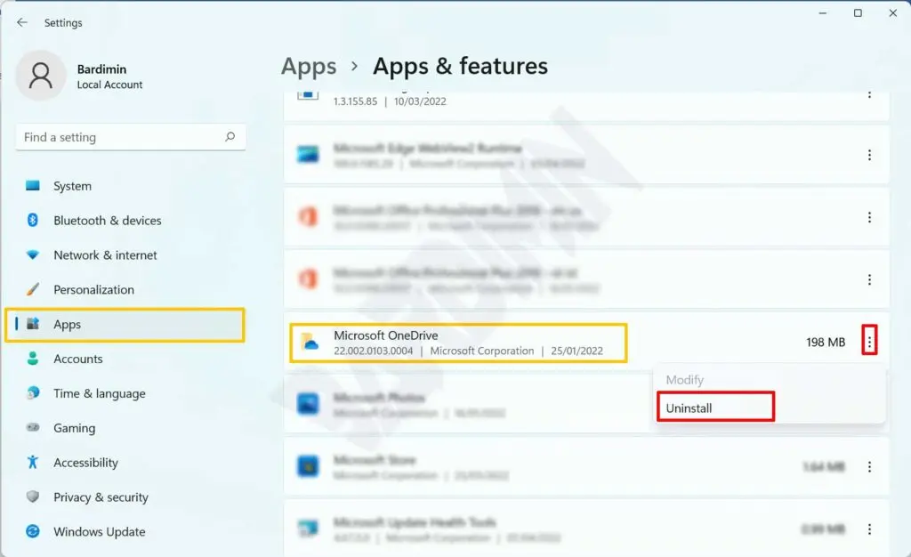 onedrive remove