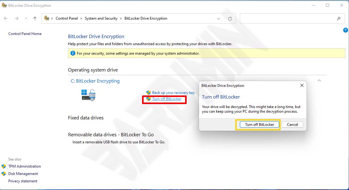 Как выключить bitlocker windows. Как выключить bitlocker windows