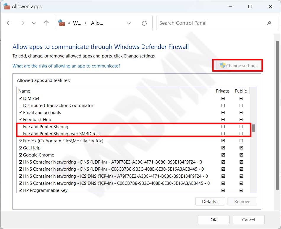 firewall disable sharing