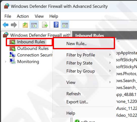 firewall new rule