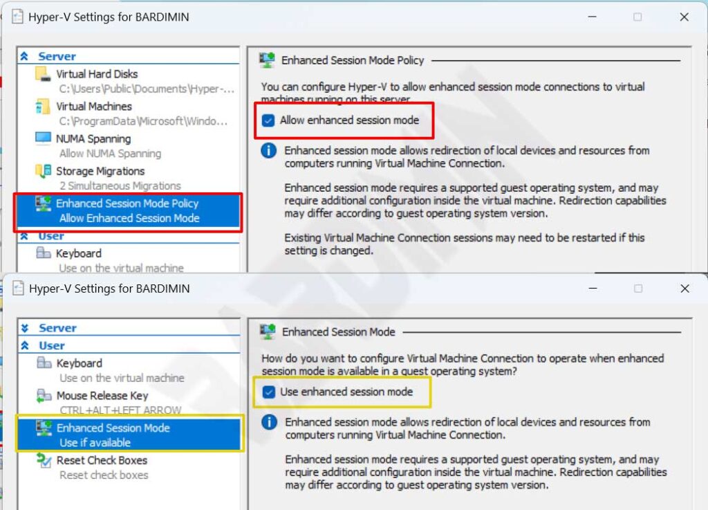 hyper v enhanced session mode