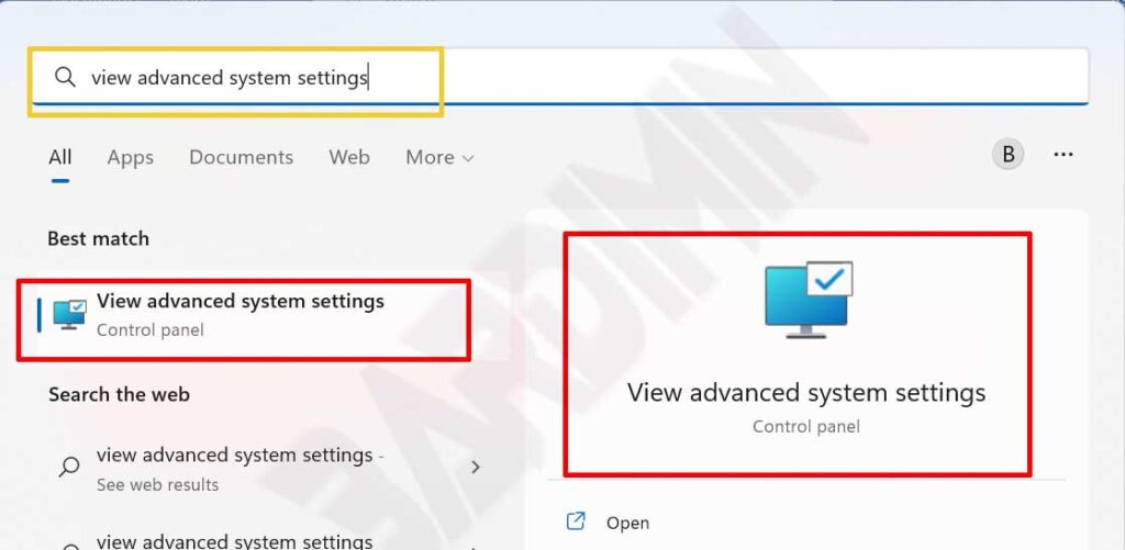 view advanced system settings win 11