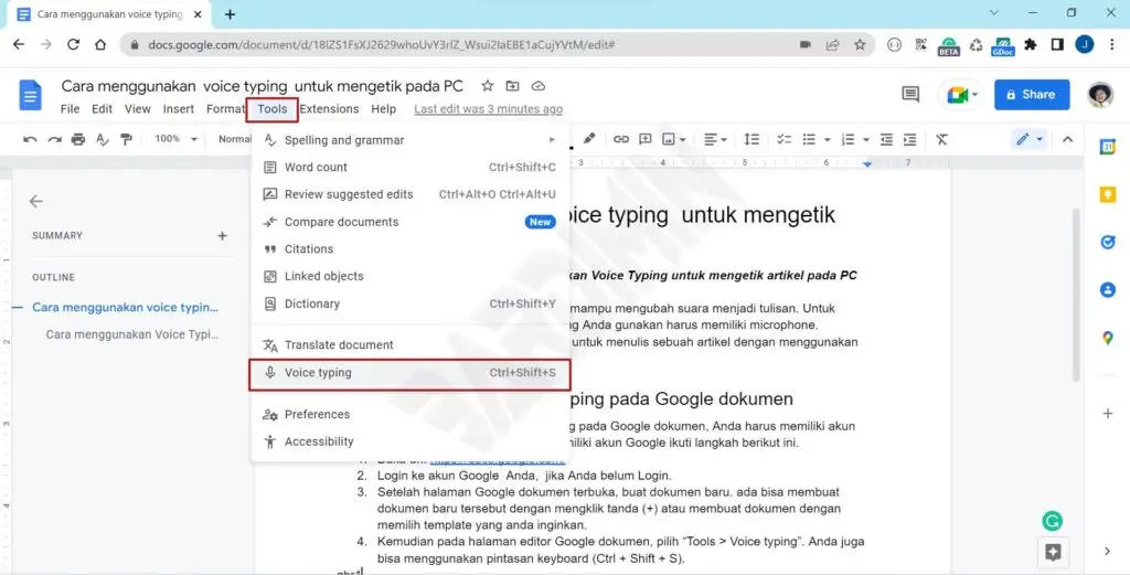 voice typing googledoc