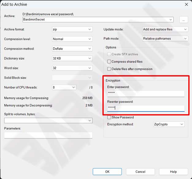 7zip password