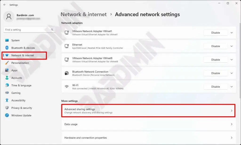 advanced sharing settings