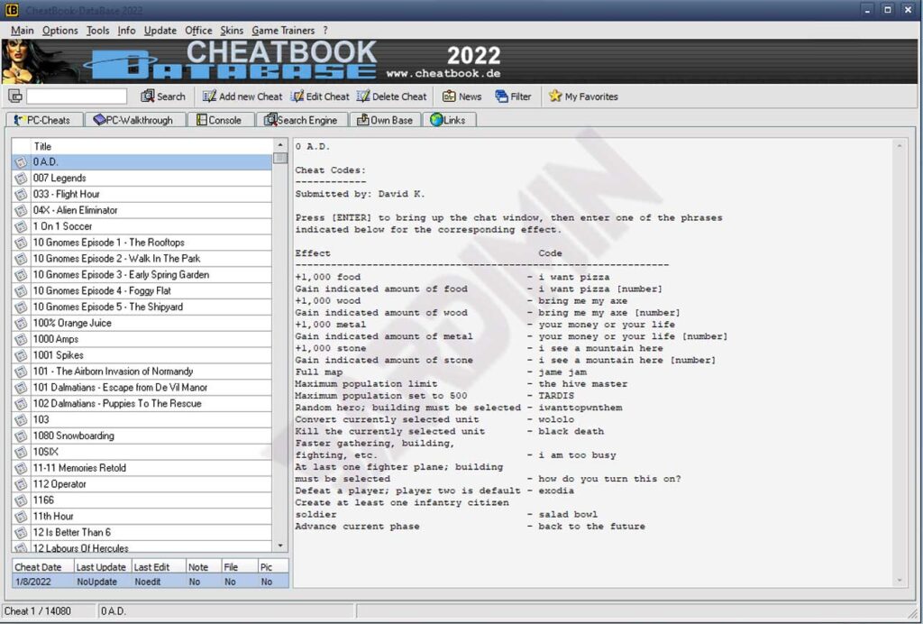 cheat database 2022