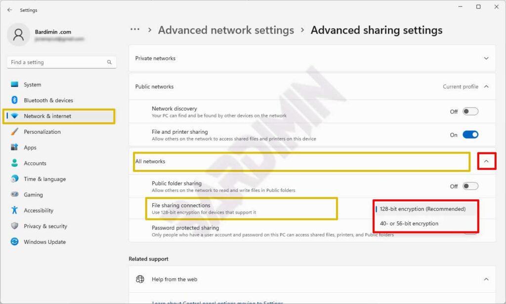 encryption level settings