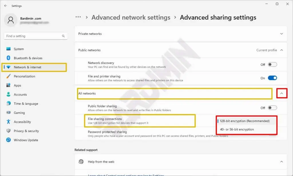 encryption level settings