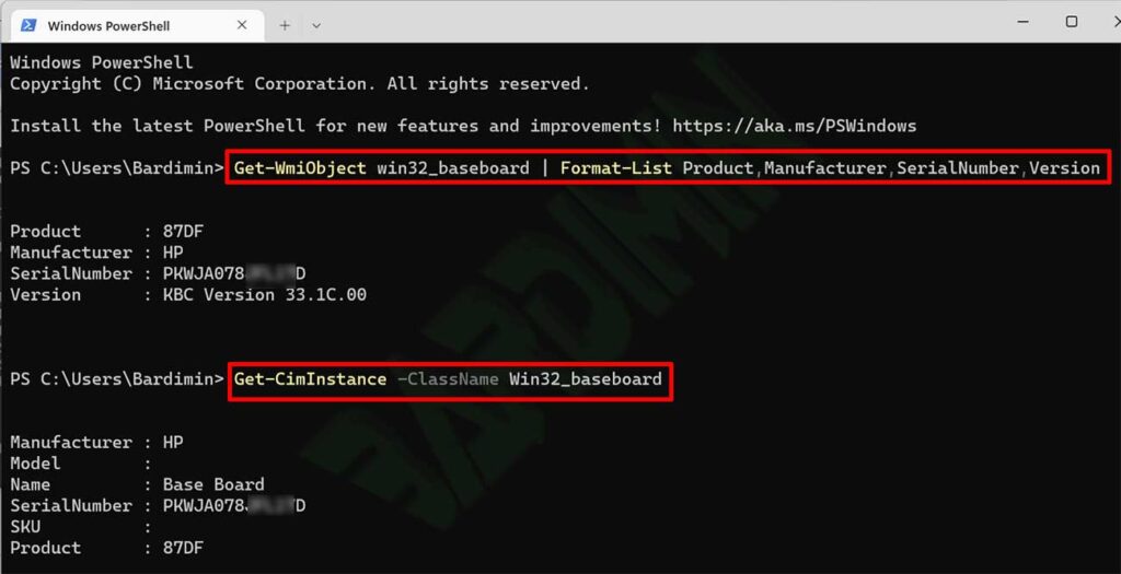 powershell motherboard