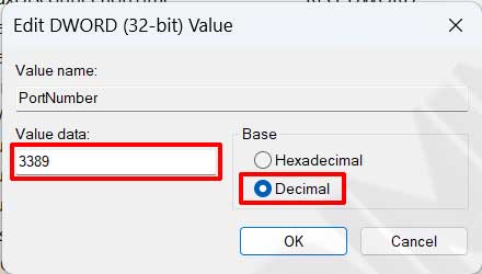 registry editor change portnumber