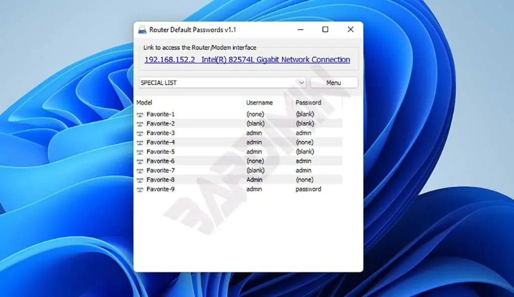 router default password