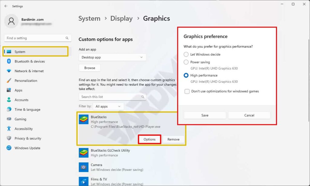 settings graphics pfreference