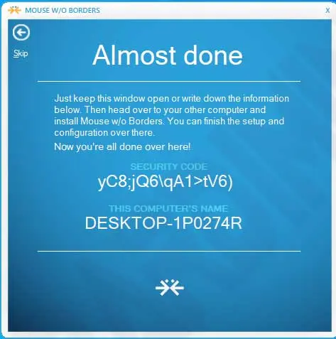 Mouse Without Borders security code