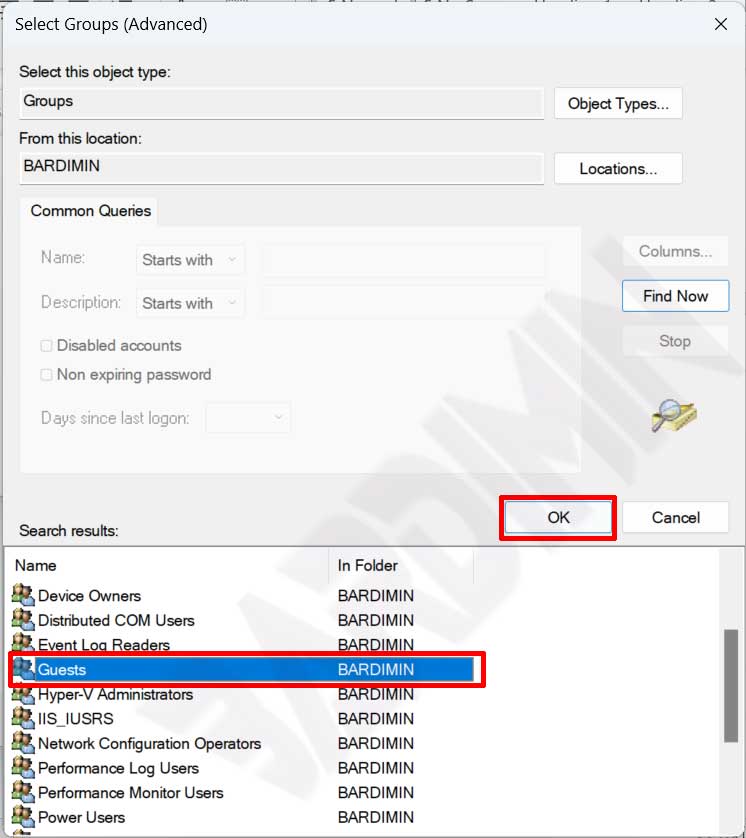 compmgmt. user properties remove guest group