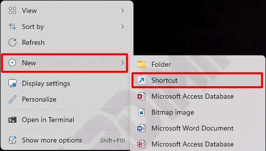 desktop create shortcut