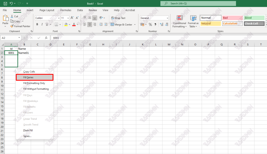 excel fill series
