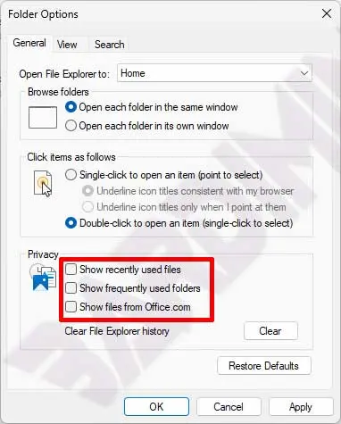 folder option disable recent