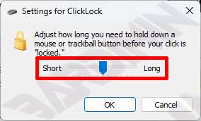 mouse properties clicklock time