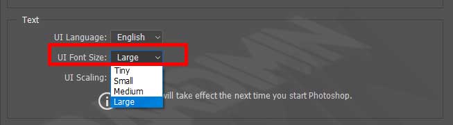 photoshop preference interface font