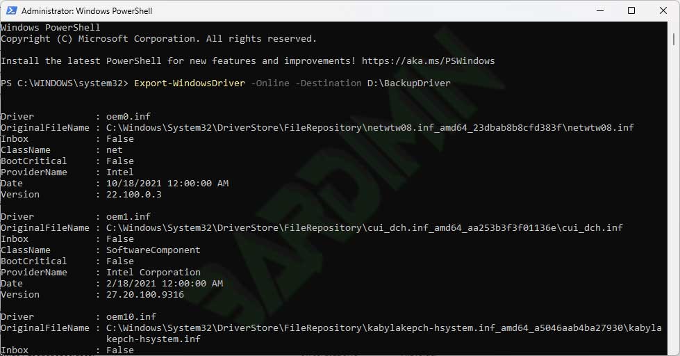 powershell export driver