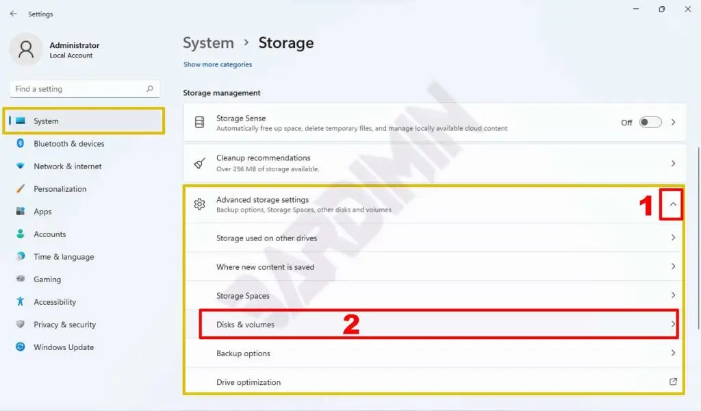 setting Disks volumes