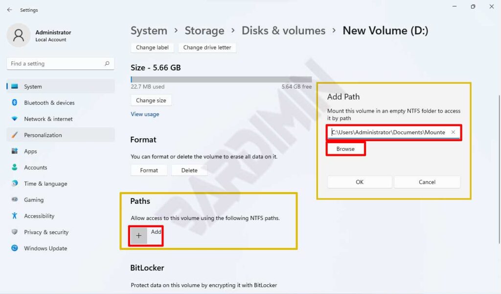 setting Disks volumes folder