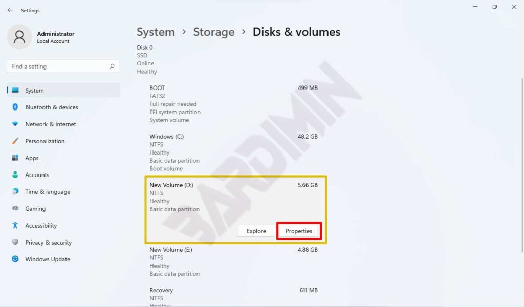 setting Disks volumes properties