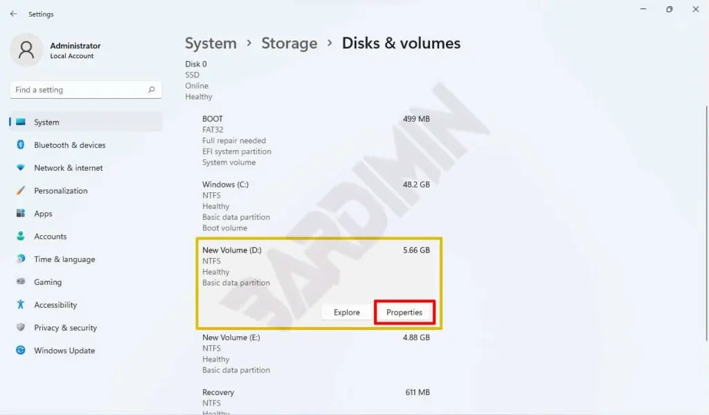 setting Disks volumes properties