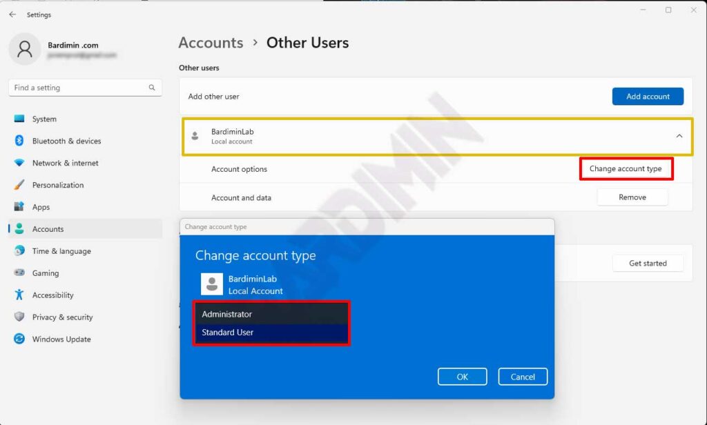 setting account type