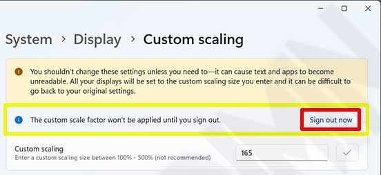 setting cusom scale dpi sign out