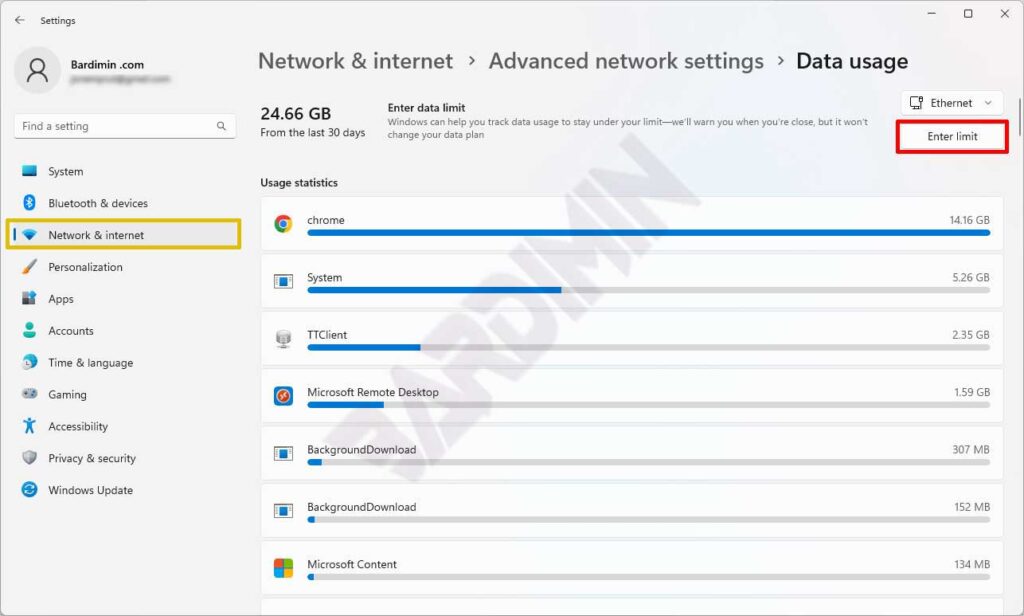 setting data limit