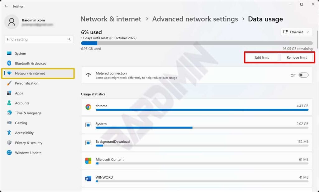 setting data limit edit