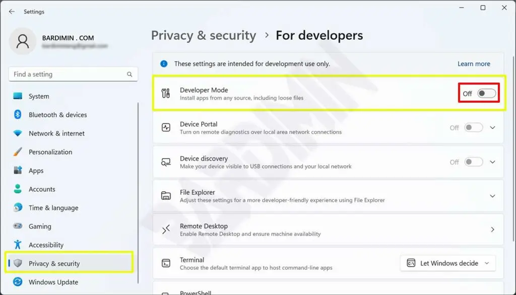 setting developer mode