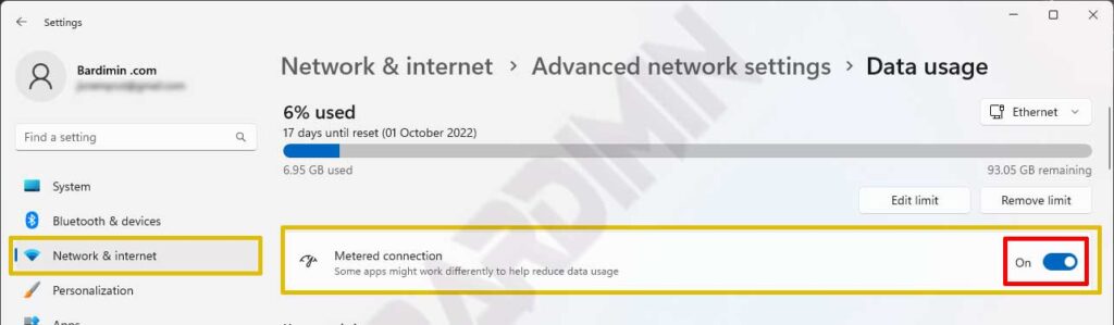 setting metered connection