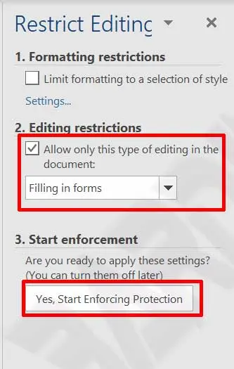 word forms restrict start