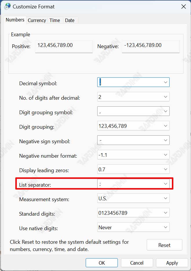 customize format list separator