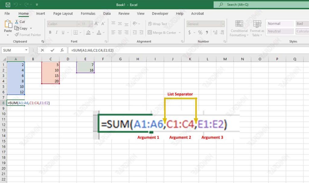 excel list separator