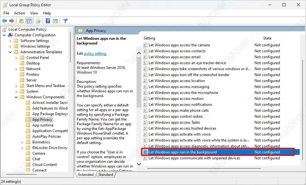 gpedit Let Windows apps run in the background