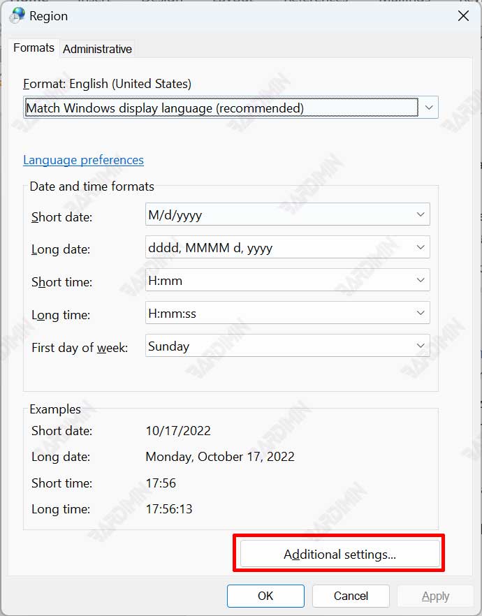 region additional settings