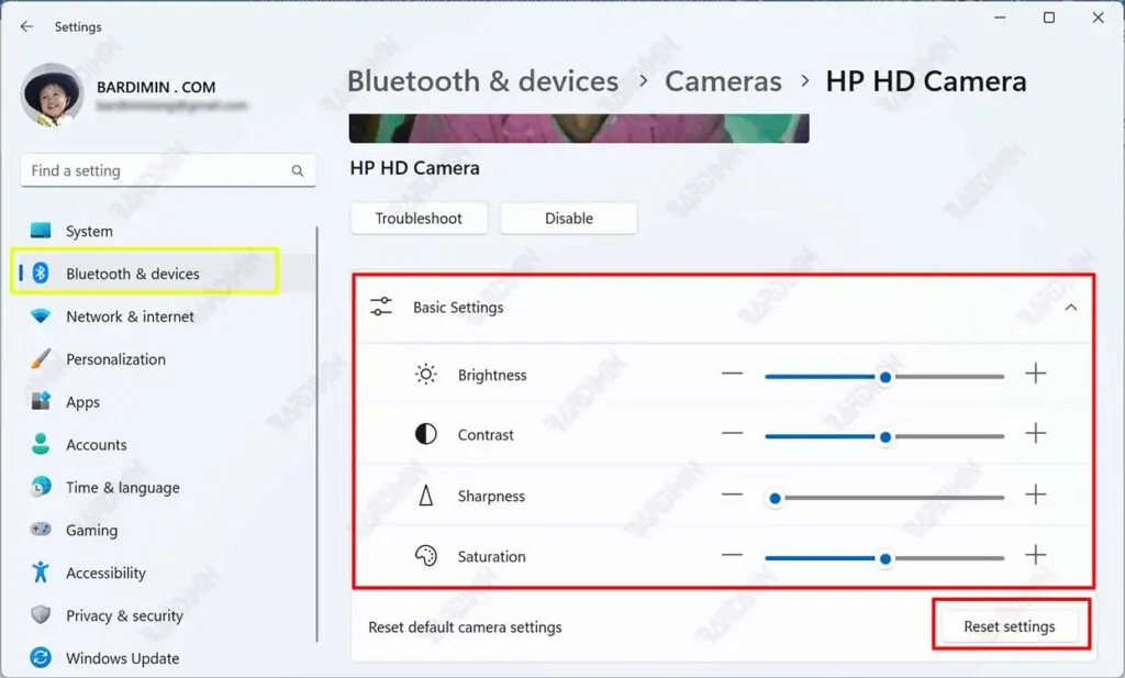 setting camera default