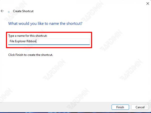 file explorer ribbon shortcut name