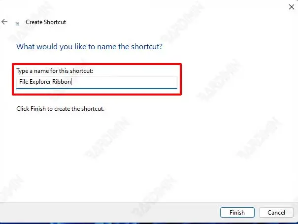 file explorer ribbon shortcut name
