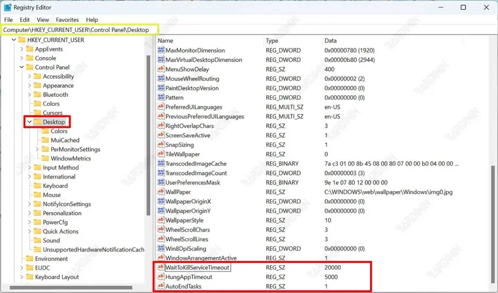 registry auto end task