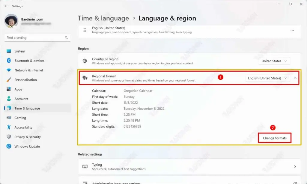 settings language region