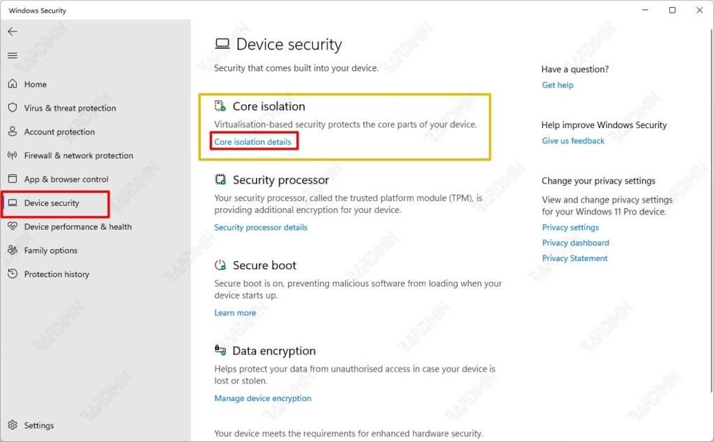 windows security core isolation