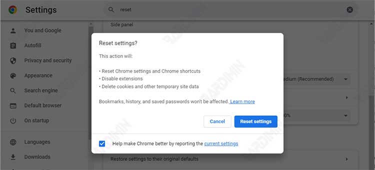 Chrome Reset Settings
